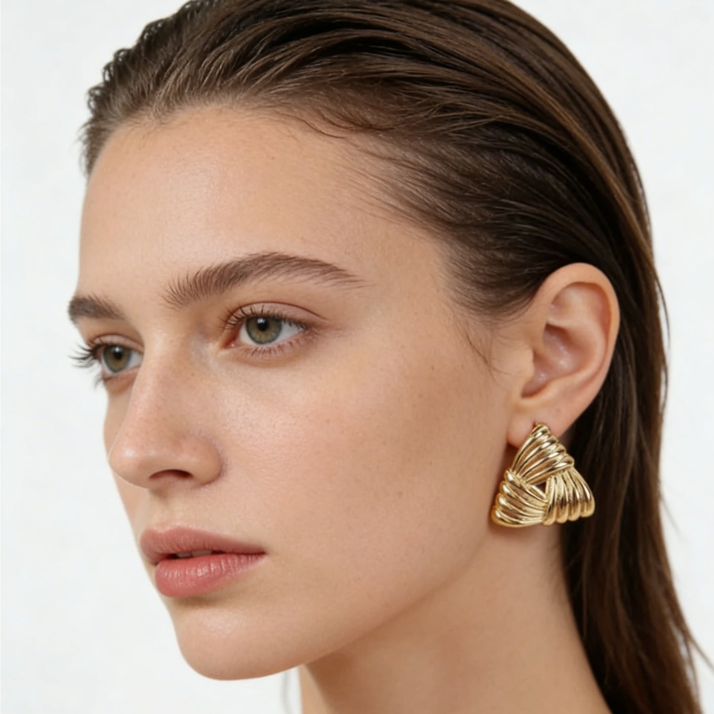 Vintage Textured Geometric Triangle Stud Earrings