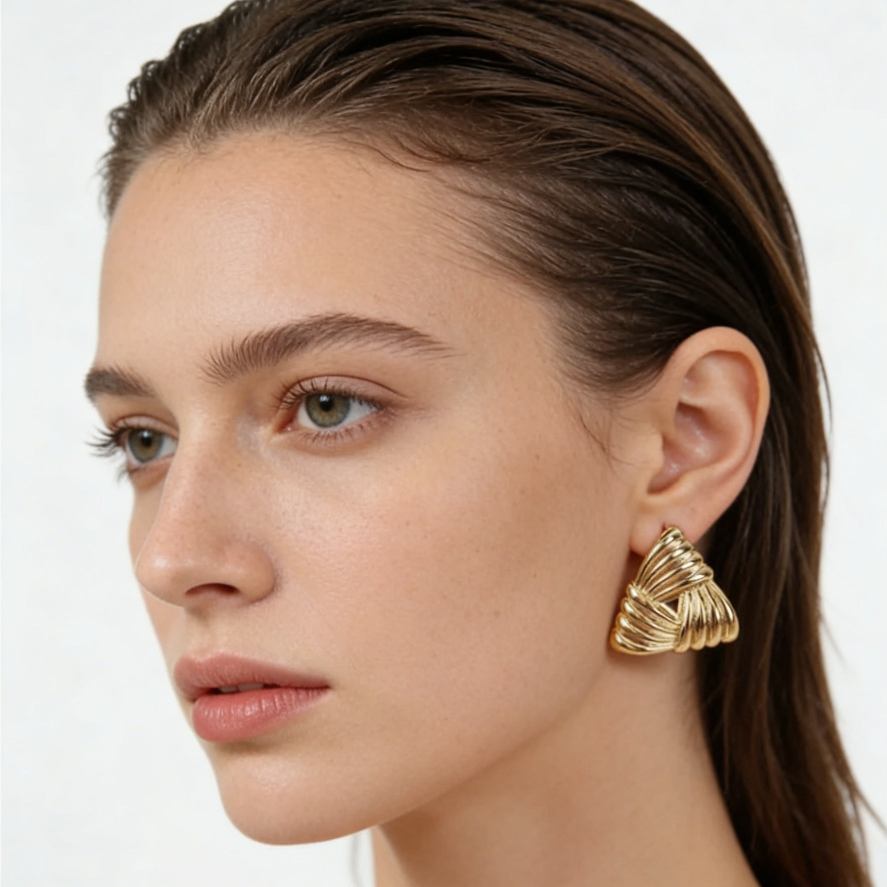 Vintage Textured Geometric Triangle Stud Earrings