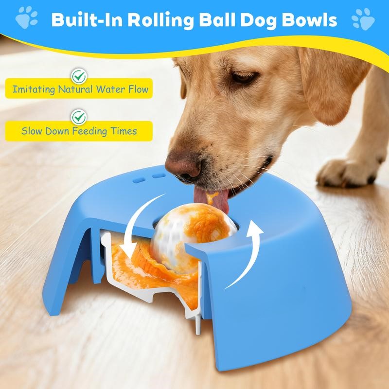 Slow Feeder Dog Bowls for Liquid Treat, [Built-in Rolling Ball] No Spill Bone Broth Dog Licking Bowl, Multi-Purpose Puppy Yogurt Feeder Bowl for All Breeds Dietary Supplement/Post-op Nutrition Feeding-JKL