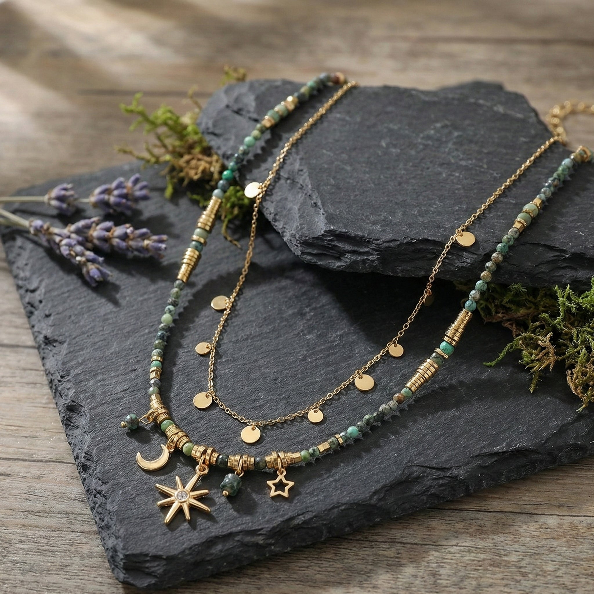 Vintage Natural Stone Layered Necklace Set