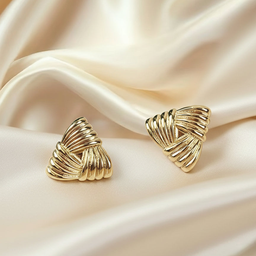 Vintage Textured Geometric Triangle Stud Earrings