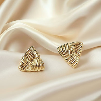 Vintage Textured Geometric Triangle Stud Earrings