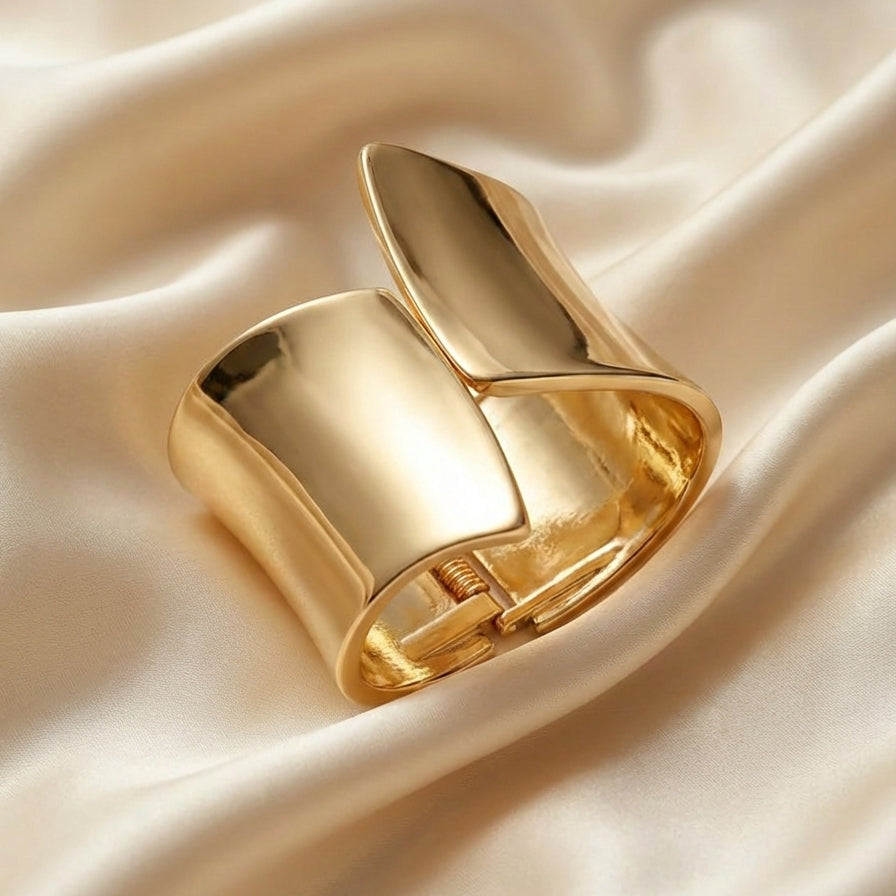 Gold Wave-Form Wide Cuff Bangle