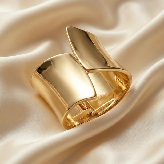 Gold Wave-Form Wide Cuff Bangle