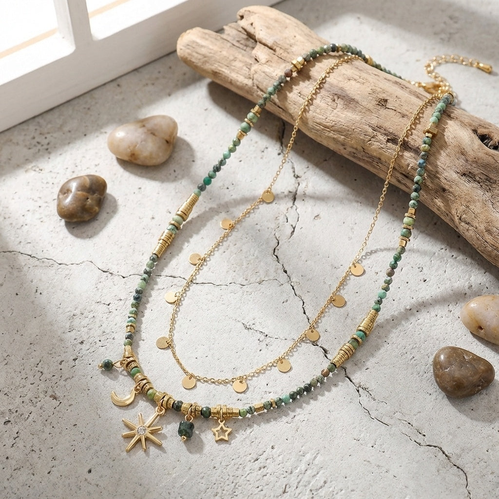 Vintage Natural Stone Layered Necklace Set