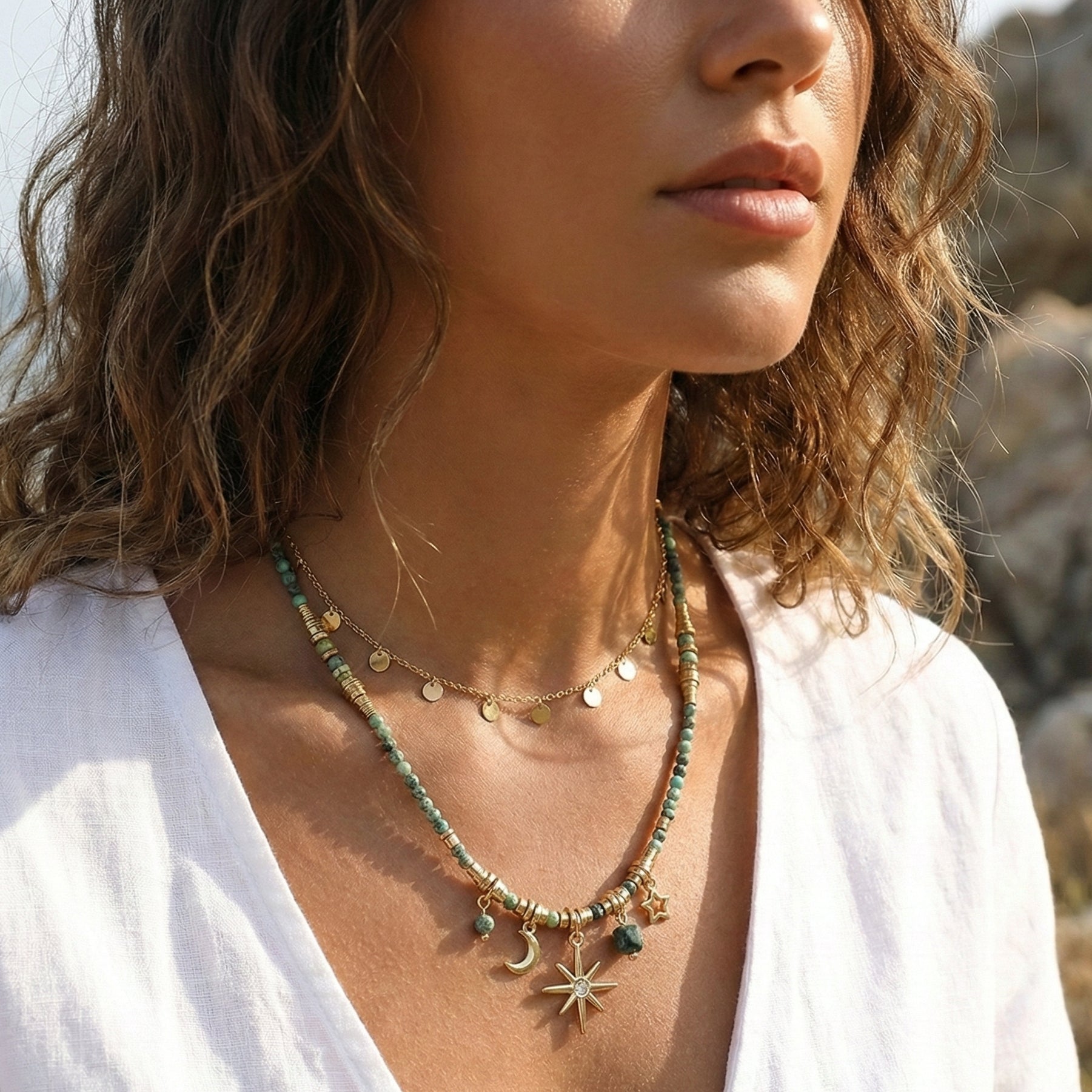 Vintage Natural Stone Layered Necklace Set