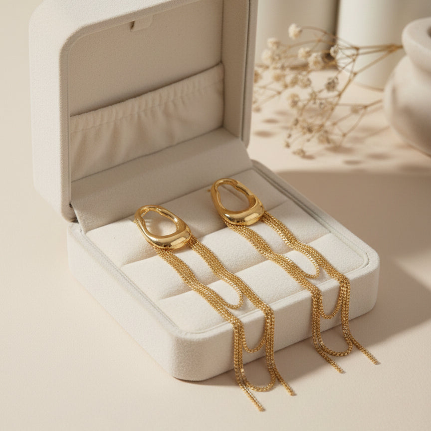 Golden Tiered Tassel Drop Earrings