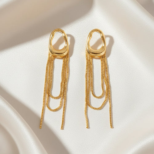 Golden Tiered Tassel Drop Earrings