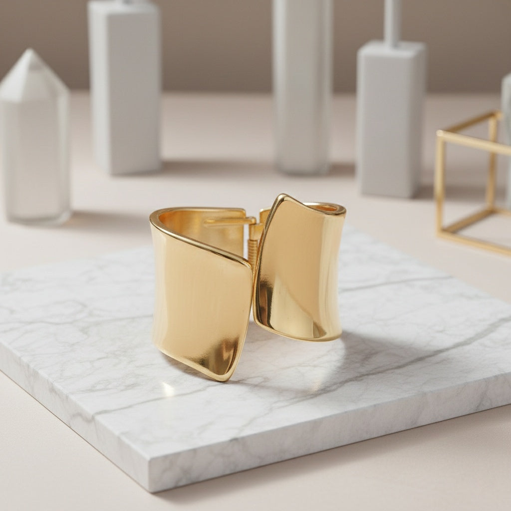 Gold Wave-Form Wide Cuff Bangle