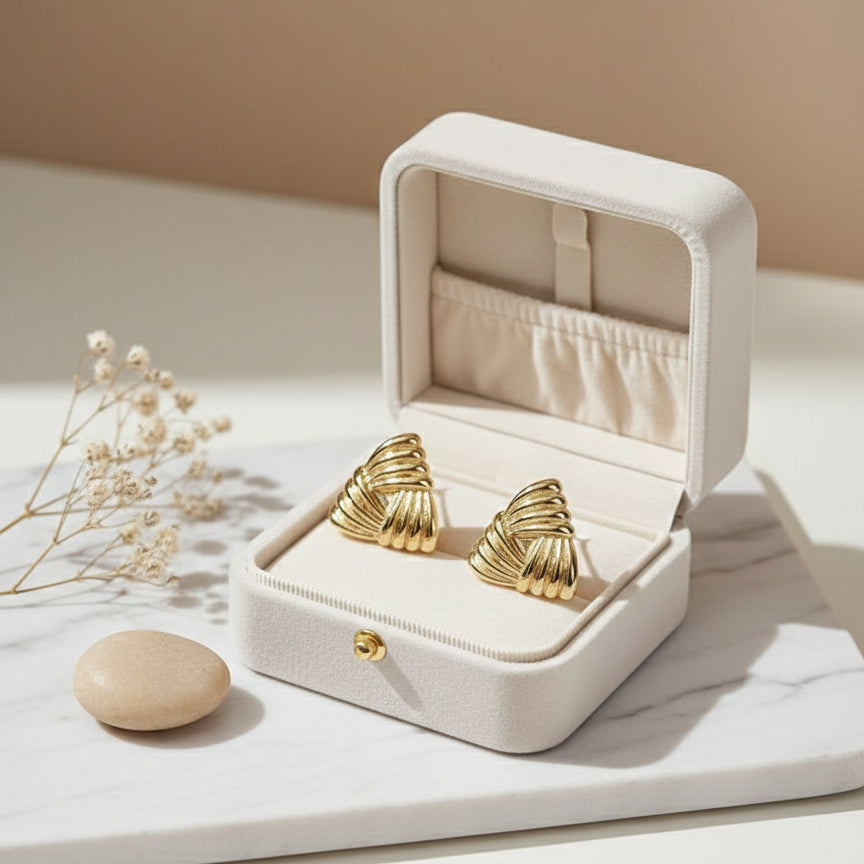 Vintage Textured Geometric Triangle Stud Earrings