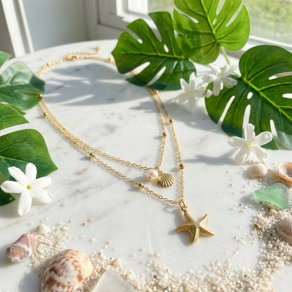 Layered Sea Star and Shell Necklace