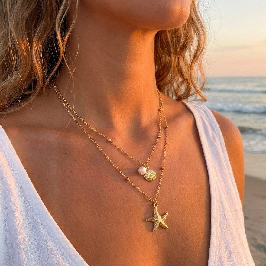 Layered Sea Star and Shell Necklace